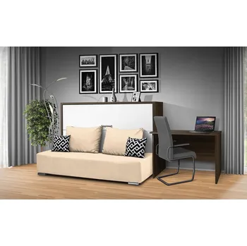 Postel Nabytekmorava Sklápěcí postel s pohovkou VS1056, 200x90cm barevné kombinace: Ořech / dveře bílé, barva pohovky: Savana krémová