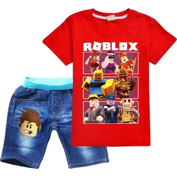 Letní set ROBLOX tričko krátký rukáv + džínové kraťasy (mix barev) Barva: Červená, Velikost: 120