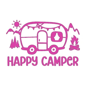 Samolepící dekorace SAMOLEPKA Happy camper 002 pravá kempování s karavanem (16 - růžová) NA AUTO, NÁLEPKA, FÓLIE, POLEP, TUNING, VLASTNÍ TEXT, TISK, AUTOSAMOLEPKY.cz, POLEPY, OBRÁZEK, LOGO, SAMOLEPKY