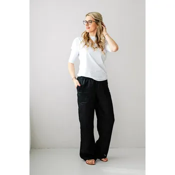 Dámské kalhoty Dámské lněné kalhoty LINEN černé - DALIKABLS