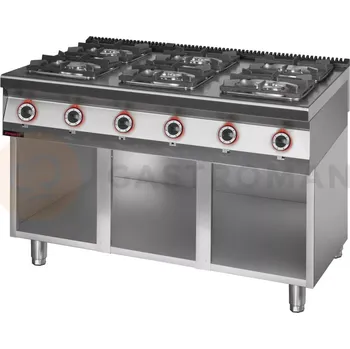 Sporák Plynový sporák 6 hořákový 2x4,5 kW + 2x7,5 kW + 2x9,0 kW na otevřeném podstavci | KROMET, 900.KG-6.S