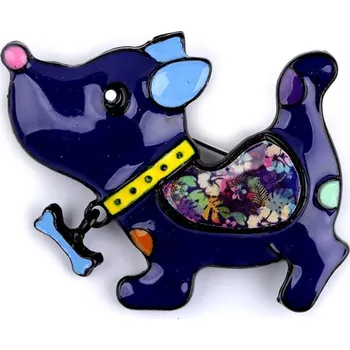 Brož Kovová brož pes, kočka - 8 modrá tmavá pejsek