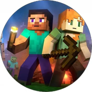 Jedlá dekorace na dort Jedlý papír Minecraft Alex a Steve 19,5 cm