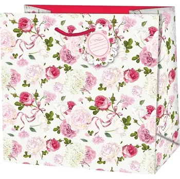 Dárková taška Taška dárková čtvercová Růže růžové 15 x 6 x 14,6 cm