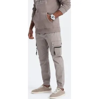 Pánské kalhoty Pánské kalhoty JOGGER s cargo kapsami na zip tmavě béžové