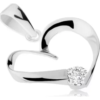 Přívěsek Stříbrný 925 přívěsek, obrys nesouměrného srdce ze stuhy, čirý zirkon