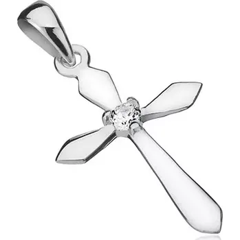 Přívěsek Přívěsek ze stříbra 925 - lesklý kříž se zirkonem, zúžené cípy