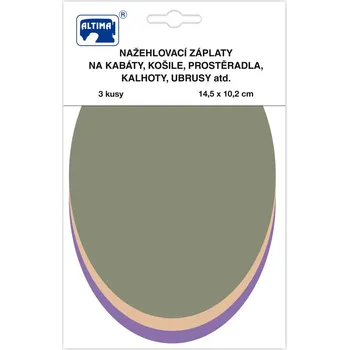Nažehlovací záplaty jednobarevné ovály 3 ks - sv.khaki, režná, fialová
