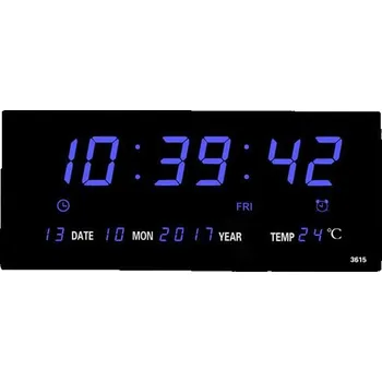 Hodiny HODINY 4622, Velké, nástěnné LED hodiny s teploměrem a datumem, zobrazení sekund Barva: Modrá