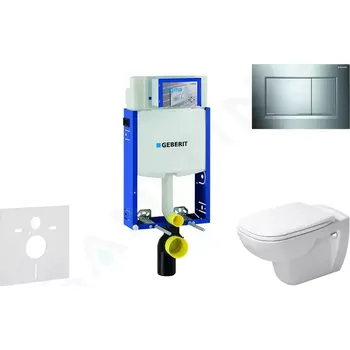 WC sada Geberit Kombifix Modul pro závěsné WC s tlačítkem Sigma30, lesklý chrom/chrom mat + Duravit D-Code - WC a sedátko, Rimless, SoftClose, 110.302.00.5 NH6