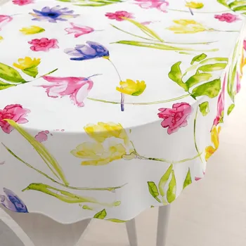 ubrus Bavlněný oválný ubrus Sandra SA-481 Žluto-růžové akvarelové květy na bílém 50x100 cm
