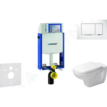 WC sada Geberit Kombifix Modul pro závěsné WC s tlačítkem Sigma30, bílá/lesklý chrom + Duravit D-Code - WC a sedátko, Rimless, SoftClose, 110.302.00.5 NH5