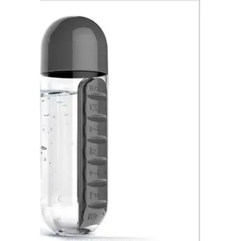 Sportovní láhev s týdenním dávkovačem léků, 600ml - Černá,600 ml