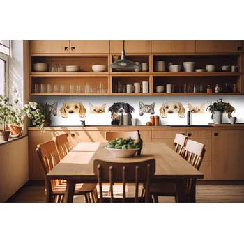 Tapeta DIMEX | Fototapeta do kuchyně Kočky a psi KI-420-175 | 420 x 60 cm | bílá, šedá, černá, béžová + Samolepicí fototapeta za kuchyňskou linku DIMEX Kočky a psi v šíři 420 cm