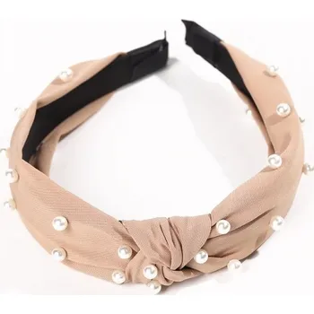 Flamenco Mystique Turbanová čelenka s korálky, krémová, průměr 12,5 cm, šířka 4 cm