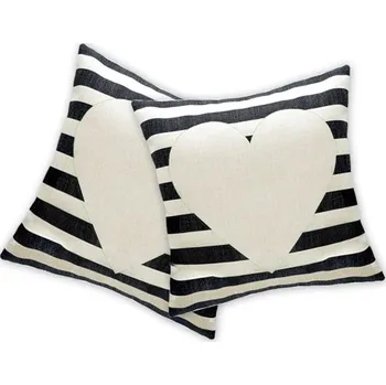 Povlak na polštářek Povlak na polštář 40x40 cm lněný polyester 400g/m² se srdcem - černá - sublimace termotransfer