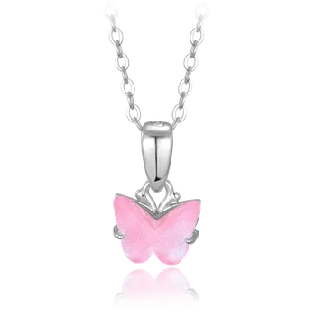 Náhrdelník Stříbrný dětský náhrdelník s růžovým motýlkem