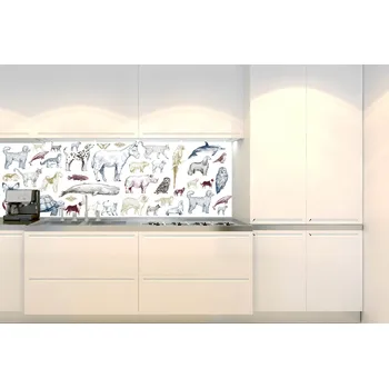 Tapeta DIMEX | Fototapeta do kuchyně Sbírka zvířat KI-180-185 | 180 x 60 cm | bílá, šedá, modrá + Samolepicí fototapeta za kuchyňskou linku DIMEX Sbírka zvířat v šíři 180 cm