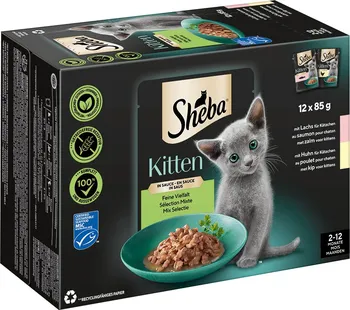 Krmivo pro kočku Sheba Kitten kapsička smíšený výběr ve šťávě Salmon/Chicken