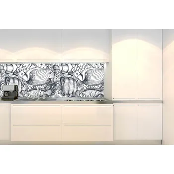 Tapeta DIMEX | Fototapeta do kuchyně Černobílé ryby KI-180-183 | 180 x 60 cm | černobílá + Samolepicí fototapeta za kuchyňskou linku DIMEX Černobílé ryby v šíři 180 cm