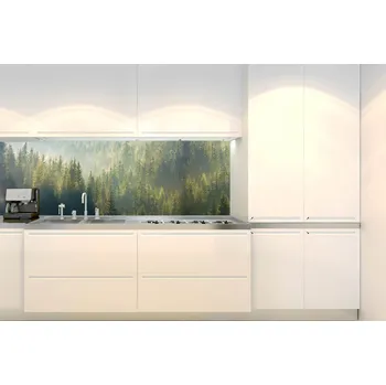Tapeta DIMEX | Fototapeta do kuchyně Zamlžený les KI-180-194 | 180 x 60 cm | zelená, černá, šedá + Samolepicí fototapeta za kuchyňskou linku DIMEX Zamlžený les v šíři 180 cm