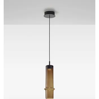 Brokis Designové závěsné svítidlo Bamboo forest down M, PC1329 Stmívání, řízení: ON/OFF, Barva skla: světle šedá kouřová - transparentní sklo, Povrchová úprava baldachýnu: Kov - černý matovaný komaxit se strukturou