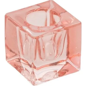 Svícen CHAKS Svícen skleněný na úzkou svíčku Krychle pastelově růžová 4 x 4 x 4 cm