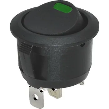 vypínač Kolébkový spínač kruhový 20mm / 6A s LED zelená