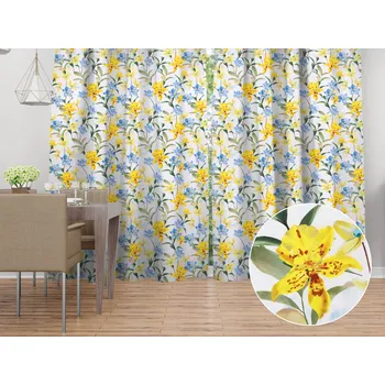 ubrus Dekorační závěs TF-081 Žluto-modré lilie na bílém 140x140 cm