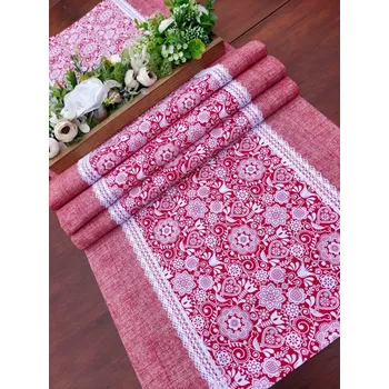 ubrus Běhoun - folklórní vzor na červené