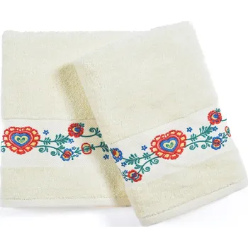 Ručník Froté ručník FOLK 2, žlutý s výšivkou, 50x100cm