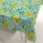 Teflonový obdélníkový ubrus TF-082 Žluto-modré lilie na mintovém 100x160 cm