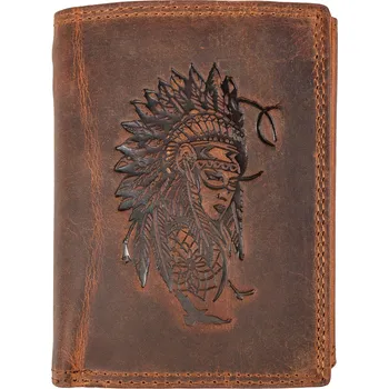 Peněženka HL Pánská kožená peněženka na výšku - Indián - hnědá