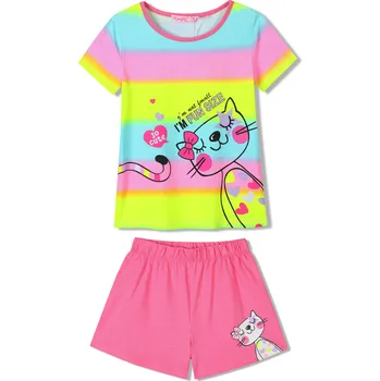 Dívčí pyžamo Dívčí pyžamo - KUGO SH3515, mix barev / sytě růžové kraťasy Barva: Mix barev, Velikost: 104