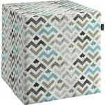 Sedák Cube - kostka pevná 40x40x40, klikaté tvary odstíny černé, hnědo-šedé a modré na světlém podkladu, 40 x 40 x 40 cm, Modern