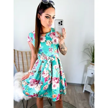 Dámské šaty Šaty mentolové s květinovým potiskem , VELIKOST UNI ( XS, S, M )