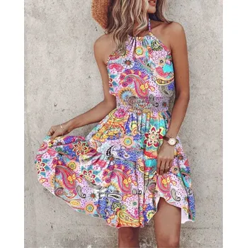 Dámské šaty Letní krátké boho šaty s "žabičkovým" pasem Barva: světle fialová, Velikost: XXL