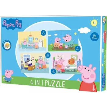 puzzle pro nejmenší Dětské puzzle 4v1 PRASÁTKO PEPPA den s rodinou, 19x29 cm