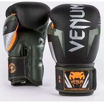 Boxerské rukavice Boxerské rukavice Venum Elite černá/stříbrná/khaki Velikost: 10oz