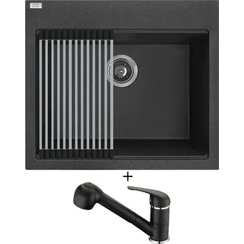 Granitový dřez Granitový dřez SET Laveo TAU SBT 710Y černá + rolovací odkapávač + Laveo DAGA BLG 769D černá