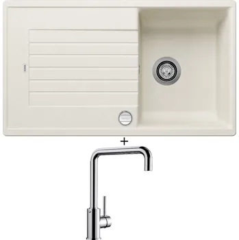 Kuchyňský dřez Granitový dřez SET Blanco ZIA 45 SL bílá soft + excentrické ovládání + Blanco MILI chrom 519413