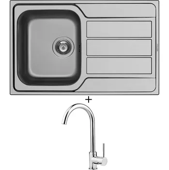 Nerezový dřez SET Pyramis ATHENA (79x50) 1B 1D nerez + Deante ASTER 062 M chrom