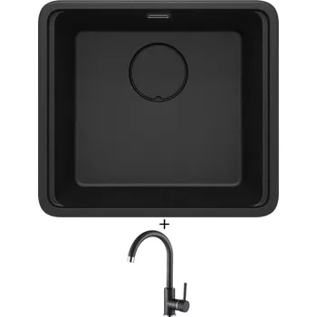 Granitový dřez Dřez pod desku SET Deante MOMI ZKM G10A U černá metalická + Aquastone AQ 5561 černá metalická