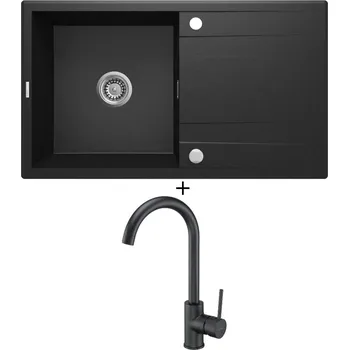 Granitový dřez Granitový dřez SET Deante ERIDAN ZQE G113 černá metalická + Deante NEMEZJA BEN G62M černá metalická