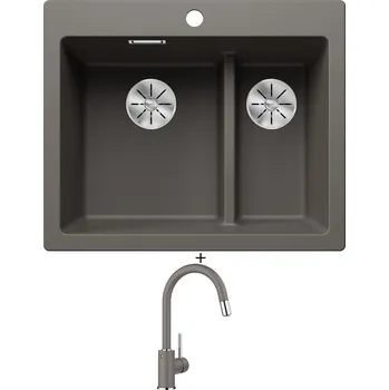 Granitový dřez Granitový dřez SET Blanco PLEON 6 SPLIT šedá vulkán 527322 + Blanco MIDA-S šedá vulkán 526967