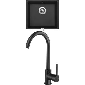 Granitový dřez Granitový dřez SET Sinks FRAME 457 pureblack + Deante MILIN B62M černá matná