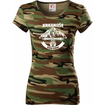 Dámské tričko Krkonoše křížem krážem - Dámské maskáčové triko - S ( Hnědý maskáč )
