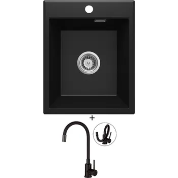 Granitový dřez Granitový dřez SET Deante ERIDAN ZQE N104 černá matná + Deante NEO LUNO BOC N72M černá matná