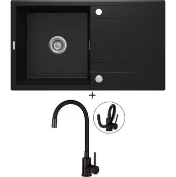 Granitový dřez Granitový dřez SET Deante ERIDAN ZQE N113 černá matná + Deante NEO LUNO BOC N72M černá matná
