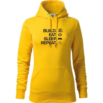 Dámská mikina Build eat sleep repeat - cihly - Mikina dámská Cape s kapucí - XS ( Žlutá )